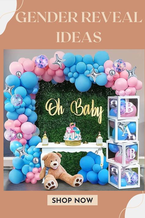 Box Gender Reveal, Gender Reveal Baby Shower Themes, Baby Gender Reveal Party Decorations, Balloons Arch, Gender Reveal Party Supplies, 1 Balloon, 1st Birthday Party Decorations, Baby Letters, Gender Reveal Balloons