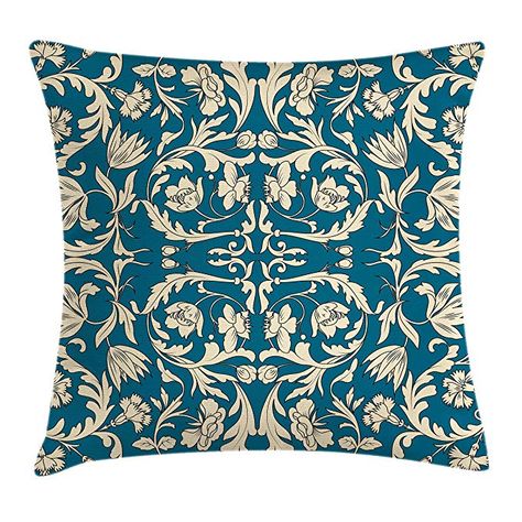 Ambesonne Chinese Throw Pillow Cushion Cover, Far Eastern Scroll Pattern with Floral Curls Asian Oriental Flourish, Decorative Square Accent Pillow Case, 24 X 24 Inches, Petrol Blue and Cream Scroll Pattern, Bedspread Set, Petrol Blue, Accent Pillow, Pillow Cushion, Pillow Case, Bed Spreads, Decorative Cushions, Decorative Accessories