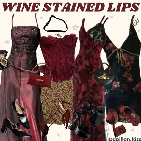 Scorpio Fall Outfits, Wine Aesthetic Outfit, Dark Red Fashion, Dark Red Lipstick Outfit, 90s Dark Feminine Fashion, Gothic Romantic Outfits, Dark Romantic Aesthetic Outfits, Scorpio Venus Style Summer, Dark Romantic Fashion