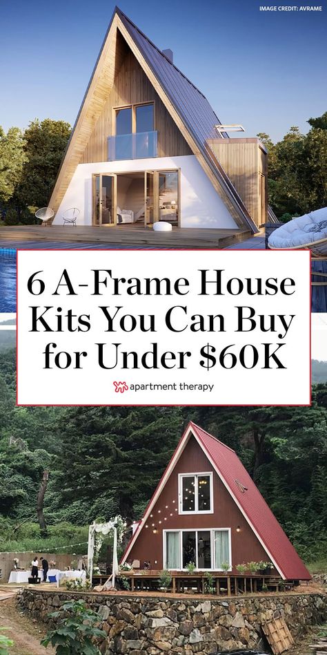 Here are 6 A-Frame House Kits you can buy for under $60,000.  #aframe #aframehouse #housekits #tinyhouse #smallspaces #aframehouse #tinyhousekit A Frame House Kits, Tiny House Kits, A Frame Cabin Plans, House Kits, A Frame Cabins, Build A Frame, A Frame House Plans, Cabin Kits, Frame House