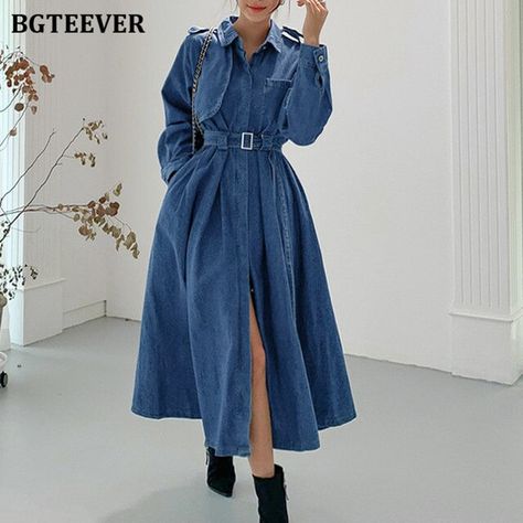 Winter Dresses For Hijab, Jean Dress Winter Outfit, Denim Long Dress Outfit, Long Jean Dress, Jeans Frock, Denim Long Dress, Jeans Dresses For Women, Jeans Marron, Female Jeans