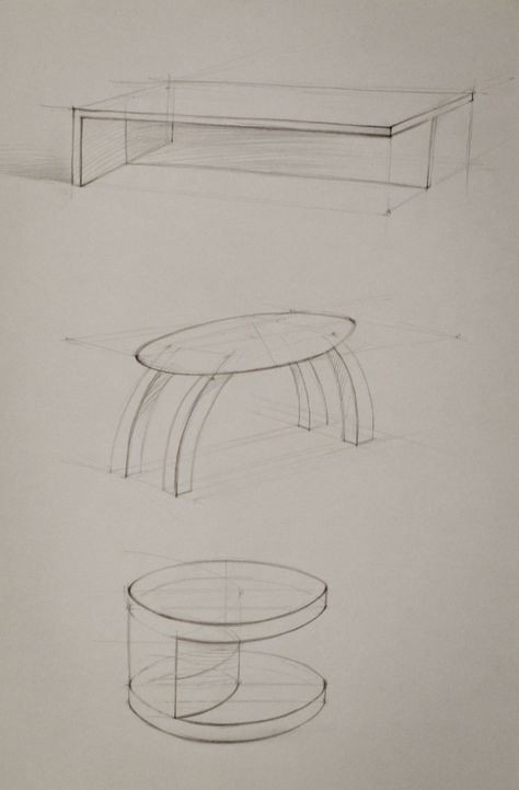 Tatsiana Artsemiuk (school of form) tables - perspective exercises Coffee Table Sketch Drawings, Table Sketch Design, Coffee Table Sketch, Perspective Exercises, Table Perspective, Table Sketch, Table Drawing, Drawing Furniture, Perspective Sketch