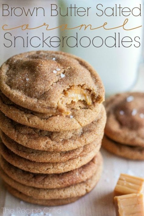 Brown butter salted caramel snicker doodles Caramel Snickerdoodles, Cookies Stuffed, A Glass Of Milk, The Recipe Critic, Recipe Critic, Snickerdoodle Cookies, Cinnamon Chips, Yummy Sweets, Snickerdoodles