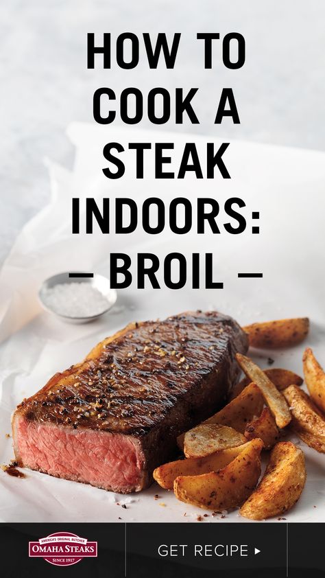 Cook a perfect steak indoors in your oven with the broiling method. Broiling gives your steak a nice crust with a juicy, tender center. The use of dry heat to cook a steak is like grilling, except the heat comes from above versus below the meat. It’s a simple 5-step process to broil your steaks and you’ll be enjoying a mouthwatering steak dinner before you know it. This method is great for more tender cuts of steak, like ribeye, filet mignon, New York strip, flat iron, or T-bones. Get the guide. Broiling Steak In Oven, Strip Steak Recipe Oven, Steak Indoors, How To Cook Ribeye, Cuts Of Steak, Cooking Ribeye Steak, Broiled Steak, Strip Steak Recipe, Cooking Steak