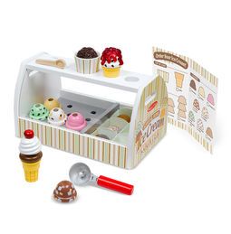 Scoop & Serve Ice Cream Counter | Melissa & Doug Ice Cream Shop Toy, Ice Cream Counter, Play Ice Cream, Wooden Play Food, Ice Cream Set, Serve Ice Cream, Play Food Set, Ice Cream Cart, Wooden Scoop