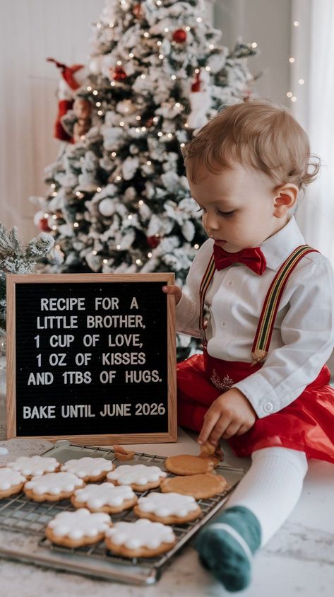 Holiday Pregnancy Announcement Big Brother Christmas Announcement, Christmas Pregnancy Announcement Ideas, Baby Number 2 Announcement, Baby Boy Christening Cake, Beach Baby Announcement, Baby Announcement Winter, Christmas Baby Reveal, Sibling Baby Announcements, Baby Reveal Ideas