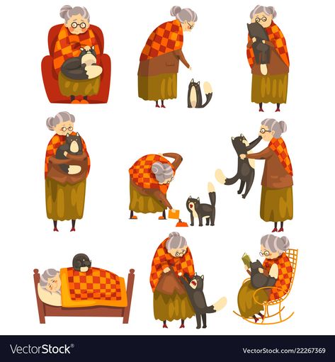 Book Illustration Layout, Cute Ducklings, Childrens Books Illustrations, Old Lady, Cute Cartoon Drawings, Character Poses, Animation Design, Illustration Character Design, Cat Illustration