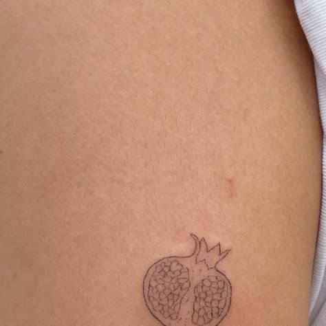 Pomegranate Stick And Poke, Pomegranate Tattoo Simple, Florence Tattoo, Russian Doll Tattoo, Pomegranate Tattoo, Taboo Tattoo, Doll Tattoo, Stick N Poke Tattoo, Hand Poked Tattoo