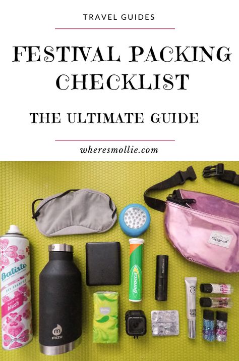 Festival Packing Checklist - The Ultimate Guide | Where's Mollie? A UK Travel and Adventure Lifestyle Blog Packing List Ideas, Festival Checklist, Boardmasters Festival, Festival Packing, Festival Packing List, Music Festival Camping, Uk Festival, Festival Must Haves, Packing Travel