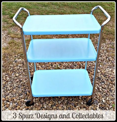 Vintage 3 tier Costco metal cart with a fresh coat of paint. Follow us for more wonderful pins at www.pinterest.com... www.facebook.com/... www.3spurzdesigns... Cosco Cart, Vintage Carts, Metal Cart, Rolling Bar Cart, 1950s Kitchen, Serving Bar, Kitchen Tray, Rolling Cart, Retro Blue