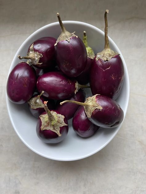 Stovetop: Stuffed Baby Eggplant with Punjabi Masala | Indian As Apple Pie Small Eggplant Recipes, Baby Eggplant Recipes, Baby Eggplant, Small Eggplant, Small Spoon, Eggplant Recipes, Apple Pie Recipes, Indian Cooking, Garam Masala