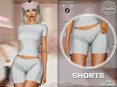 The Sims Resource - SET 398 - Bear Pajama Shorts Summer Pajamas Women, Lotes The Sims 4, The Sims 4 Skin, Sims 4 Studio, Sleep Clothes, Sims 4 Expansions, Sims Four, Summer Pajamas, Sims 4 Mods Clothes