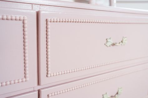 Furniture Flip; The Girls Room Dresser DIY – Yew & Co. Diy Scalloped Dresser, Adding Trim To Dresser, Mauve Dresser, Girls Dresser Makeover, Girls Room Dresser, Dresser Flip, Girls Dresser, Ikea Dresser Makeover, Girls Room Paint