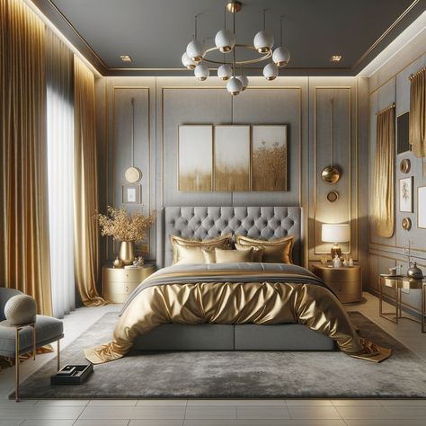 19+ Gorgeous Gray Bedroom Ideas That Will Inspire You – DreamyHomeStyle Room Color Ideas Bedroom For Women, Gray And Gold Bedroom Ideas, Grey And Cream Bedroom, Modern Luxurious Bedrooms Classy, Bedroom Inspirations Luxury, Classy Bedroom Ideas For Women, Master Bedrooms Decor Modern, Room Color Ideas Bedroom, White Gold Bedroom