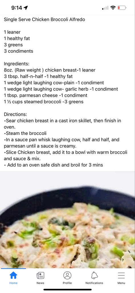 Lean Green Recipes, Optavia Lean And Green Recipes, Medifast Recipes, Optavia Lean And Green, Lean Protein Meals, Chicken Broccoli Alfredo, Chicken And Cheese, Broccoli Alfredo, Seared Chicken Breast