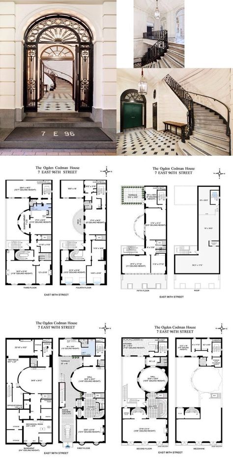 Townhouse Development, Mansion Plans, New York Townhouse, House Plans With Pictures, Hacienda Style Homes, 3d Floor Plans, Apartment Floor, Town Houses, Mansion Floor Plan