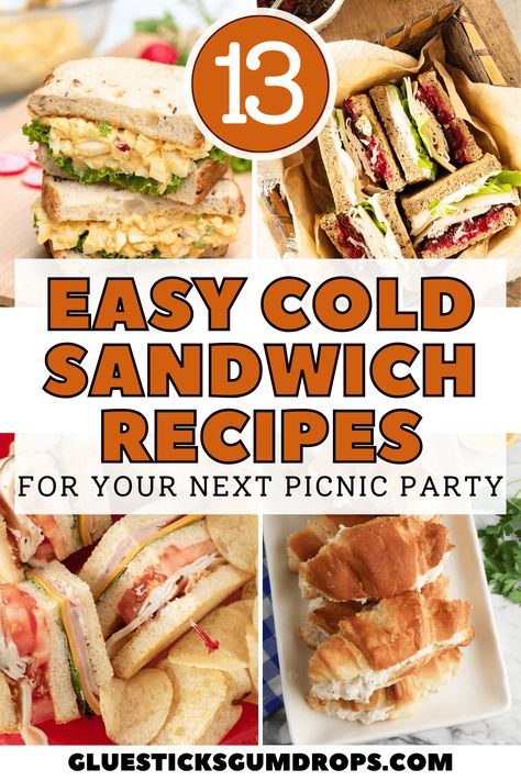 Going on a picnic? Packing your lunch for work? Don't settle for a boring PB&J when you can enjoy one of these delicious cold sandwich recipes instead. You'll find classics like chicken salad as well as flavor-packed viral TikTok sandwiches. Sandwich Recipes Picnic, Cold Subs Sandwiches, Easy Gourmet Sandwiches, Easy Summer Sandwich Ideas, Cold Summer Sandwich Ideas, Easy Lunch Sandwich Recipes, Summer Lunch Sandwiches, Best Picnic Sandwiches, Cold Sandwiches Recipes