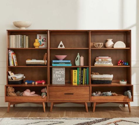 West Elm Kids Mid-Century Wall System for Toy Playroom Storage Mid Century Nursery, Mid Century Storage, Oversized Furniture, Inspire Me Home Decor, Mid Century Wall, Wall Systems, Kids Storage, West Elm, Toy Storage