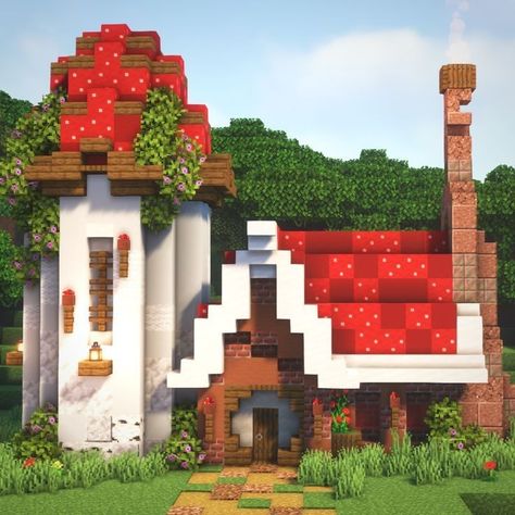 Overgrown Aesthetic, Mushroom Starter, Lush Cave, Mega Base, Building Wallpaper, Minecraft Cottagecore, Farm Windmill, Starter House, Farm Village