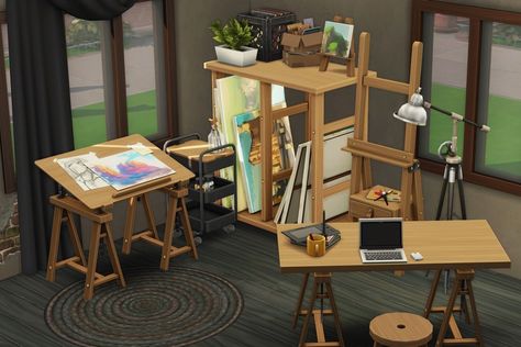 The Art Room Redux | Patreon Sims 4 Painting Easel Cc, Ts4 Artist Cc, Sims 4 Historical Mods, Sims 4 Art Room, Sims 4 Art Studio, Blender Scene, Patreon Art, Cc Packs, Furniture Cc