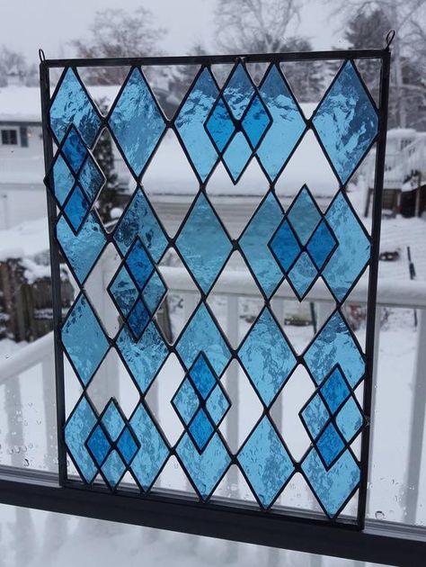 Blue Stained Glass Window, Stained Glass Blue, Stained Glass Window Film, Stained Glass Door, Window Projects, Random Crafts, Glass Window Art, Glass Painting Designs, Glass Diy