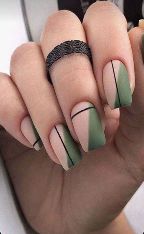 Neutral Nail Art Designs, Neutral Nail Art, Geometric Nail Art, Formal Nails, Square Nail Designs, Green Nail Designs, Matte Nails Design, Purple Nail, Geometric Nail