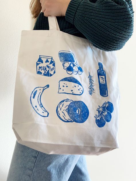 Nicole Hague - Tote Bag | From Here Spokane Diy Paint Tote Bag, Linocut Tote Bag, Lino Print Tote Bag, Tote Bag Cricut Ideas, Tote Bag Aesthetic Design, Aesthetic Tote Bag Design, Shopping Bags Aesthetic, Canvas Tote Bag Design, Tote Bag Inspo