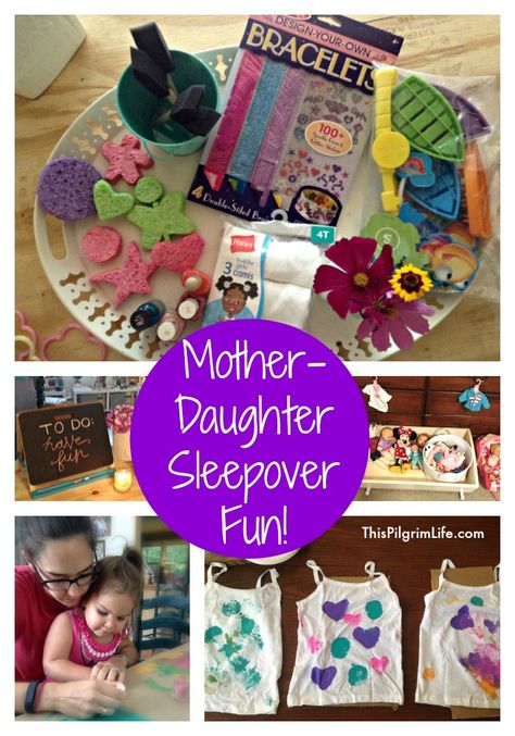 A mother-daughter sleepover is SO MUCH FUN! Keep things simple with easy crafts, fun activities, and plenty of free play! Mommy And Me Sleepover Ideas, Mommy Daughter Sleepover Ideas, Mother Daughter Sleepover Ideas, N Activities, Kids Summer Activities Outdoor, Mother Daughter Crafts, Mother Daughter Journal, First Sleepover, Sleepover Fun