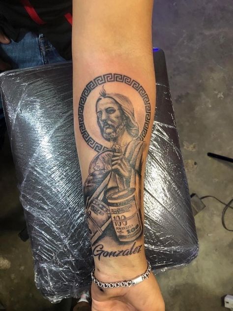 San Judas Tattoo Women, San Judas And Virgen Tattoo, San Judas Tadeo Tattoo For Women, Mini San Judas Tattoo, San Judas Tadeo Tattoo On Hand, Small San Judas Tattoo, San Judas Forearm Tattoo, Tattoo Ideas For Men San Judas, San Judas Tattoo Design