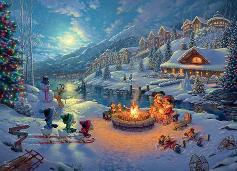 Amazon.com: Ceaco - Thomas Kinkade - Disney Dreams Collection - Holiday - Mickey and Minnie Christmas Lodge - 1000 Piece Jigsaw Puzzle : Toys & Games Friendship Moments, Mickey And Minnie Christmas, Kinkade Disney, Thomas Kinkade Disney, Christmas Lodge, Disney Mickey And Minnie, Gold Art Print, Friend Painting, Snow Sculptures