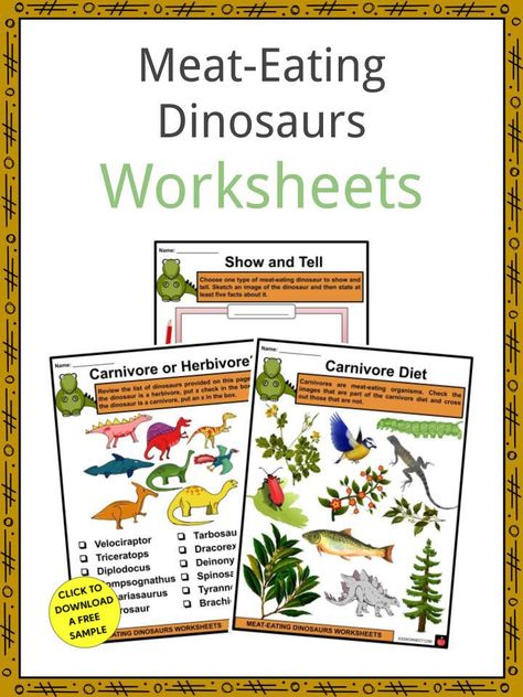 This is a fantastic bundle which includes everything you need to know about the meat-eating dinosaurs across 25 in-depth pages. These are ready-to-use Meat-Eating Dinosaurs worksheets that are perfect for teaching students about the any animal that feeds on other animals through hunting their prey, or that has a diet consisting of meat, is classified as carnivorous. In this module, we are going to focus on meat-eating dinosaurs. Dinosaurs Activities, Dinosaur Worksheets, Dinosaur Theme Preschool, Dinosaur Plant, Plant Adaptations, Plants Worksheets, Plant Eater, Dinosaur Facts, Plant Activities