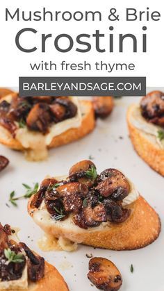 Mushroom Brie Recipes, Brie Mushroom Appetizer, Mushroom Brie Appetizers, Crostini Appetizers Brie, Brie And Mushroom Appetizer, Mushroom Crostini Appetizers, Fall Brie Appetizer, Savory Brie Recipes, Crostini Sandwiches