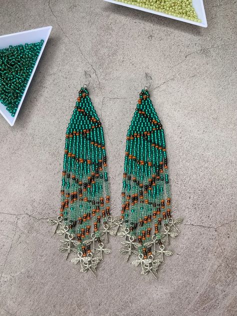 Loom Beaded Necklace, Wing Pattern, Bead Fringe Earrings, Animal Print Earrings, Butterfly Earring, Bead Fringe, Dragonfly Wings, Earring Kit, Jewerly Beads