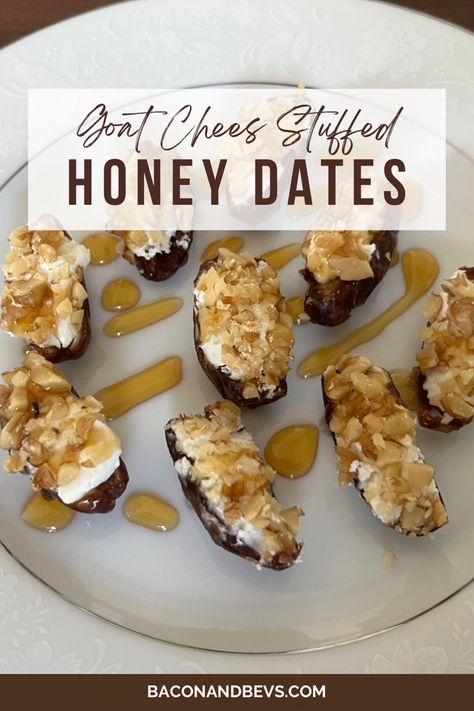 Goat cheese stuffed dates with Honey Goat Cheese And Date Appetizer, Dates And Goat Cheese Appetizer Recipes, Dates Stuffed With Goat Cheese, Easy Goat Cheese Recipes, Honey Goat Cheese Recipes, Dates And Goat Cheese, Goat Cheese Dates, Dates Goat Cheese, Dates With Goat Cheese