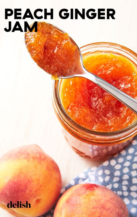 Peach Ginger Jam Recipe Canning, Best Peach Jam Recipe, Canning Recipes Jam, Peach Marmalade Recipe, Peach Jam Recipe Canning, Spiced Peach Jam, Peach Jam Recipe, Ginger Jam, Morning Toast