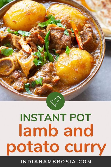 Aloo gosht or lamb curry with potatoes is so easy to make in the instant pot. Slightly spicy, warming and finger-licking delicious! You can make it with mutton or goat meat as well. #lambcurry #aloogosht #muttoncurry #instantpotlamb #indianrecipes Lamb And Potatoes, Aloo Gosht, Mushroom Recipes Low Carb, Curry With Potatoes, Lamb Curry Recipes, Lamb Stew Recipes, Indian Dinner Recipes, Recipes Vegetables, Bread Sourdough