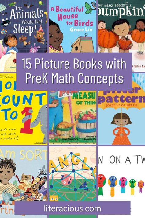 15 Picture Books with PreK Math Concepts – Literacious Mathematics Pictures, Morning Boxes, Preschool Math Lessons, Math Picture Books, Prek Math, Summer Preschool, Kindergarten Books, Homeschool Math, Preschool Books