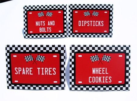 Race Car Party Food Labels | Printable Template Cars Birthday Party Food, Race Car Party Printables, Nascar Birthday, Race Birthday, Nascar Party, Birthday Party Food Ideas, Classic Cars Birthday Party, Cars Birthday Party Decorations, Racing Party