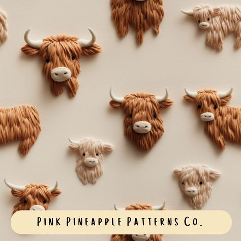 Highland Cow Seamless Pattern, Faux Knit,Seamless File, Embroidery Seamless, Digital Paper, Cow Seamless Pattern, Farm Animal Seamless Highland Cow Embroidery Pattern, Different Embroidery Stitches, Highland Cow Embroidery, Paper Cow, Cow Embroidery, Farm Embroidery, Embroidery Animals, Cow Craft, Embroider Ideas