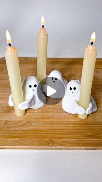 Ceramic Ghost Tea Light, Air Dry Clay Projects For Halloween, Ceramic Ghost Diy, Fall Clay Projects For Kids, Diy Air Dry Clay Halloween, Air Dry Clay Halloween Decorations, Air Dry Ghost, Airdryclay Ideas Halloween, Airdry Clay Halloween