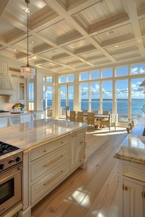 Kitchen With Ocean View, Ocean Kitchen, Beach House Kitchen, Beach House Kitchens, Dream Beach Houses, Dream Life House, House By The Sea, Casa Vintage, Beach House Interior