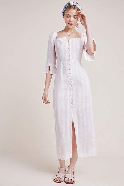 Steele Structured Linen Midi Dress #ad #AnthroFave #AnthroRegistry Anthropologie #Anthropologie #musthave #styleinspiration  #ootd #newarrivals #outfitideas #wishlist #bohostyle #bohooutfit #bohemian Pola Blus, Wedding Guest Outfits, Korea Dress, Mode Boho, Linen Midi Dress, Linen White, Classy Casual, Classic Elegant, Linen Dresses