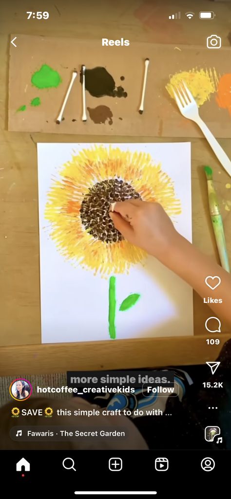 Sunflower Craft, Q Tip, Sunflower Painting, Painting For Kids, Crafts To Do, Painting Projects, Flower Crafts, Black Bird, Secret Garden