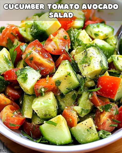 Cucumber Tomato Avocado Salad Recipes, Cucumber Tomato Salad Italian Dressing, Cucumber Avocado Tomato Salad, Avocado Tomato Cucumber Salad, Avocado Cucumber Tomato Salad, Change Eating Habits, Tomato Cucumber Avocado Salad, Cucumber Onion Salad, Tomato Avocado Salad