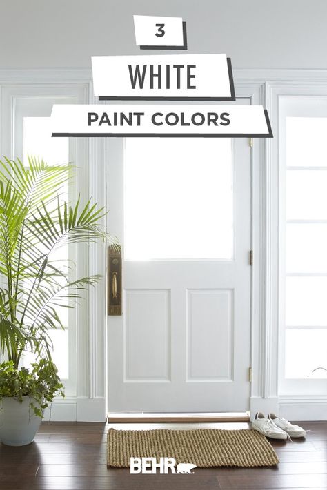 Classic and timeless, there’s nothing like a neutral wall color. Get inspired to add this look to the walls of your home with this collection of white Behr paint colors. Click below to explore popular shades like White Modern, Painter’s White, and Cottage White. White Behr Paint Colors, White Behr Paint, White Paint Colours, Neutral Wall Colors, Brighten Room, Blue Gray Paint Colors, Behr Colors, Color Of The Month, Behr Paint Colors