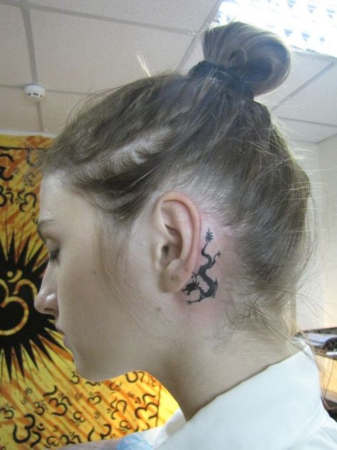 Tiny Dragon Tattoo Behind Ear, Dragon Behind Ear Tattoo, Brent Tattoo, Dragon Tattoo Ear, Dragon Tattoo Behind Ear, Tattoos Behind Ear, Unique Tattoos Black Women, Baby Tattoo Designs, Behind Ear Tattoos