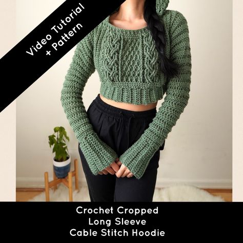 Cropped Hoodie Pattern, Crotchet Gifts, Crochet Jackets, Crochet Cable Stitch, Crochet Wearables, Stitch Hoodie, Crochet Hoodie, Crop Top Pattern, Crochet Cable