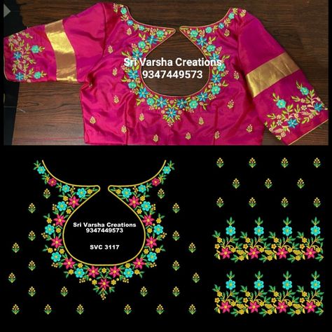 Pot Neck, Embroidery Designs Free Download, Magam Work, Latest Embroidery Designs, Blouse Works, Churidar Neck Designs, Cutwork Blouse, Boat Neck Blouse Design, Flower Machine Embroidery Designs