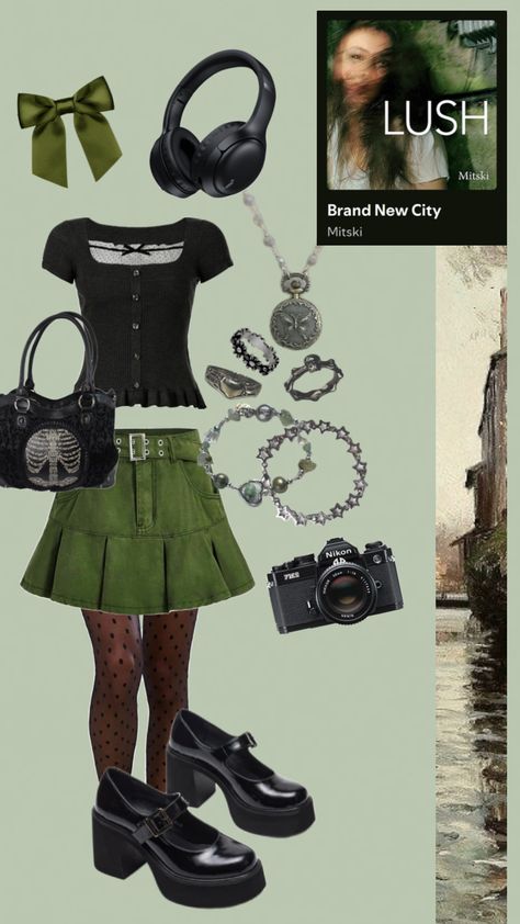 Mitski Outfit inspired by brand new city off lush #mitski #mitskishuffle #lush #album #song #music #outfit #aestehthic #green Lush Mitski, Slay Outfits, Outfit Inspired, Riot Grrrl, Victorian Clothing, Models Off Duty, Hippie Outfits, New City, French Girl