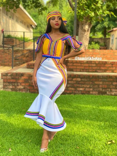 Tomi R Venda Wedding Dress South African Traditional Dresses Design, Venda Traditional Dresses, Lobola Outfits, Venda Traditional Attire, Pedi Traditional Attire, South African Traditional Dresses, African Traditional Wear, African Traditional Wedding Dress, African Wedding Attire